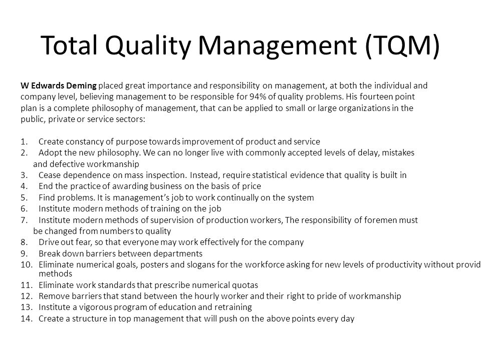 Total Quality Management Implementation and Systems